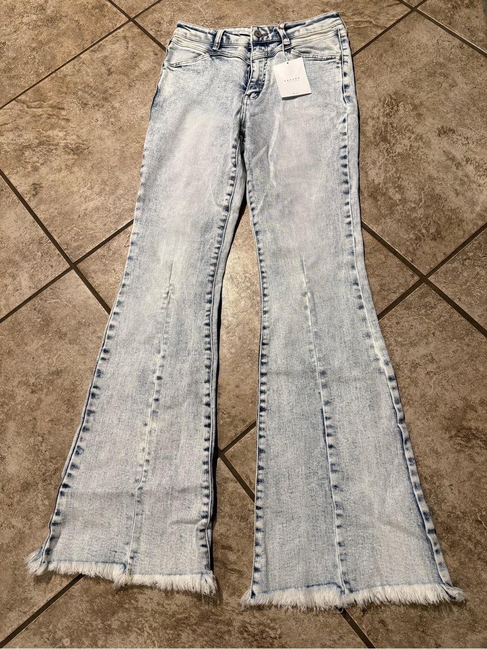 KanCan Light Blue Flare Jeans with Frayed Hem - Picture 2 of 11